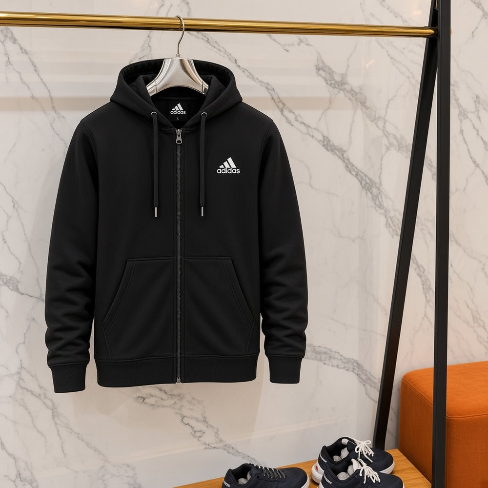 Ανδρική Ζακέτα με Κουκούλα Adidas Μαύρο