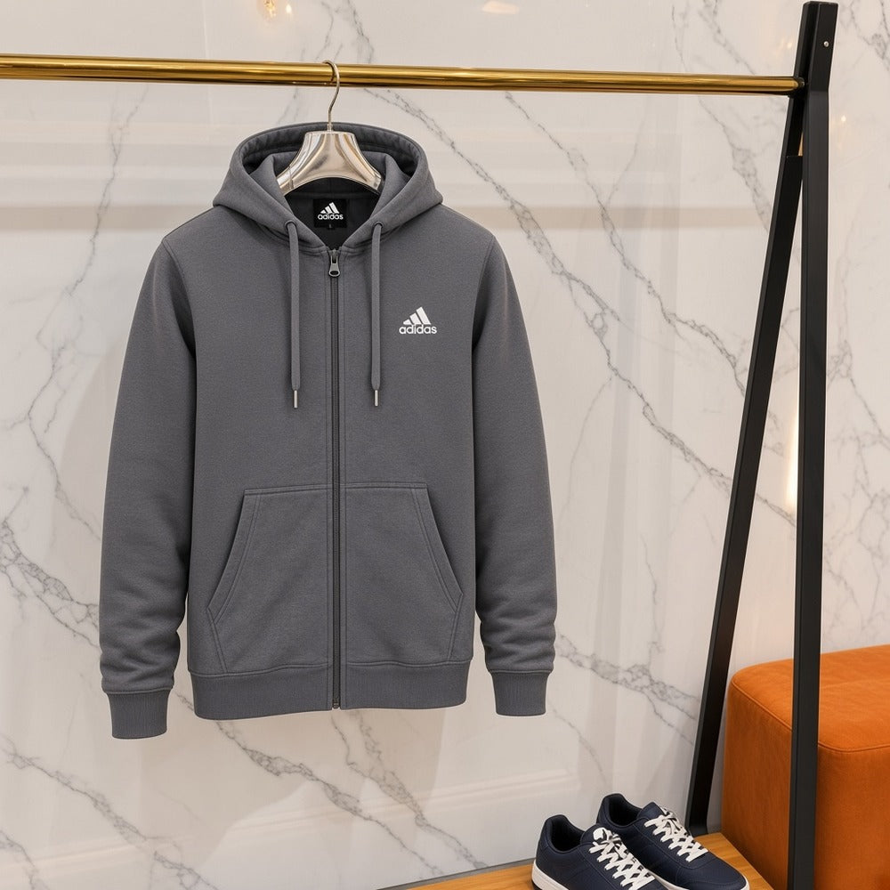 Ανδρική Ζακέτα με Κουκούλα Adidas Σκούρο Γκρι