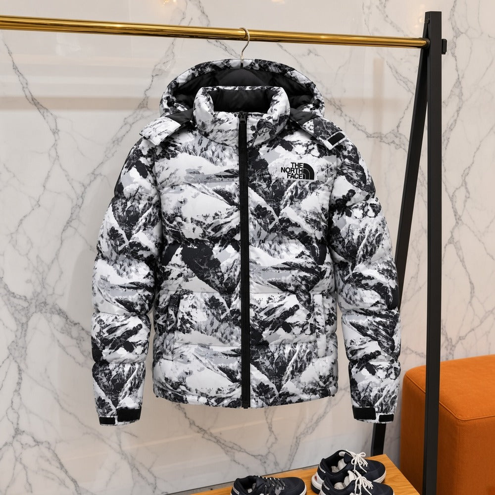 Ανδρικό Puffer Μπουφάν The North Face με Κουκούλα Print