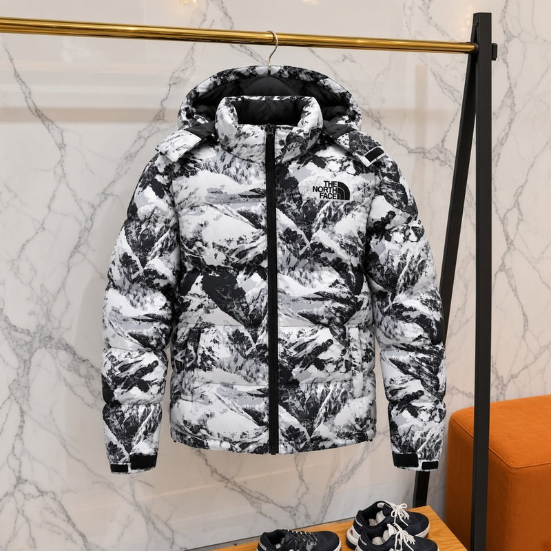 Ανδρικό Puffer Μπουφάν The North Face με Κουκούλα Print