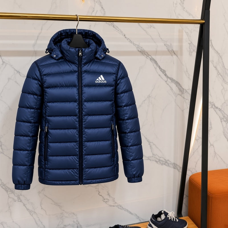 Ανδρικό Puffer Μπουφάν Adidas με Κουκούλα Μπλε