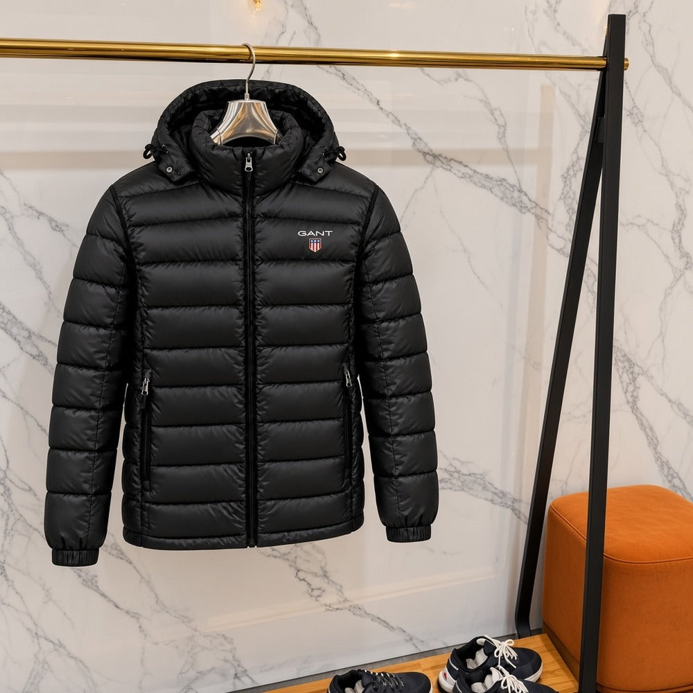 Ανδρικό Puffer Μπουφάν GANT με Κουκούλα Μαύρο