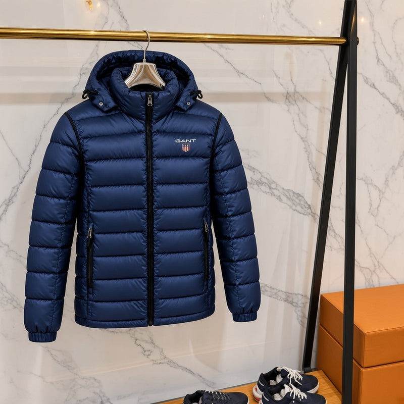Ανδρικό Puffer Μπουφάν GANT με Κουκούλα Μπλε