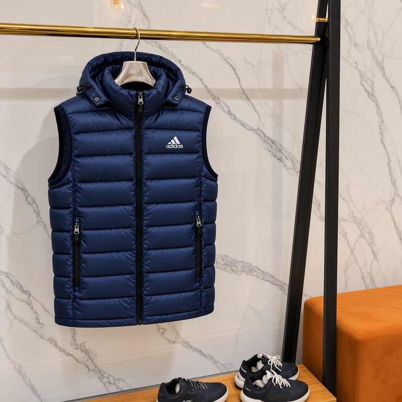 Ανδρικό Puffer Γιλέκο Adidas με Κουκούλα Μπλε Σκούρο