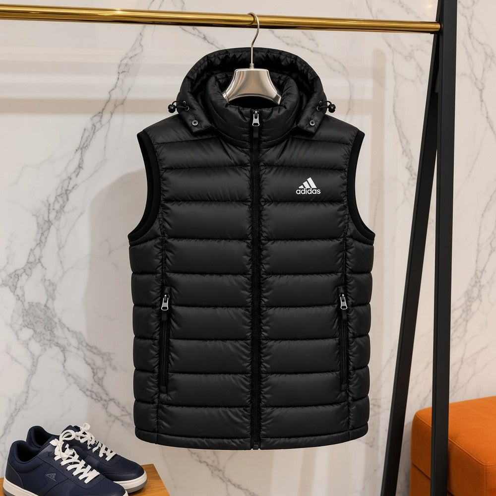Ανδρικό Puffer Γιλέκο Adidas με Κουκούλα Μαύρο