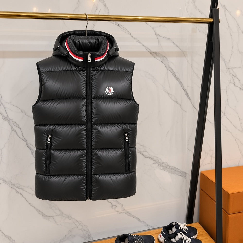 Ανδρικό Puffer Γιλέκο Moncler με Κουκούλα Μαύρο