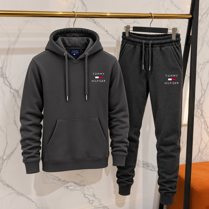 Ανδρικό Σετ Φόρμας Tommy Hilfiger με Κουκούλα Σκούρο Γκρι