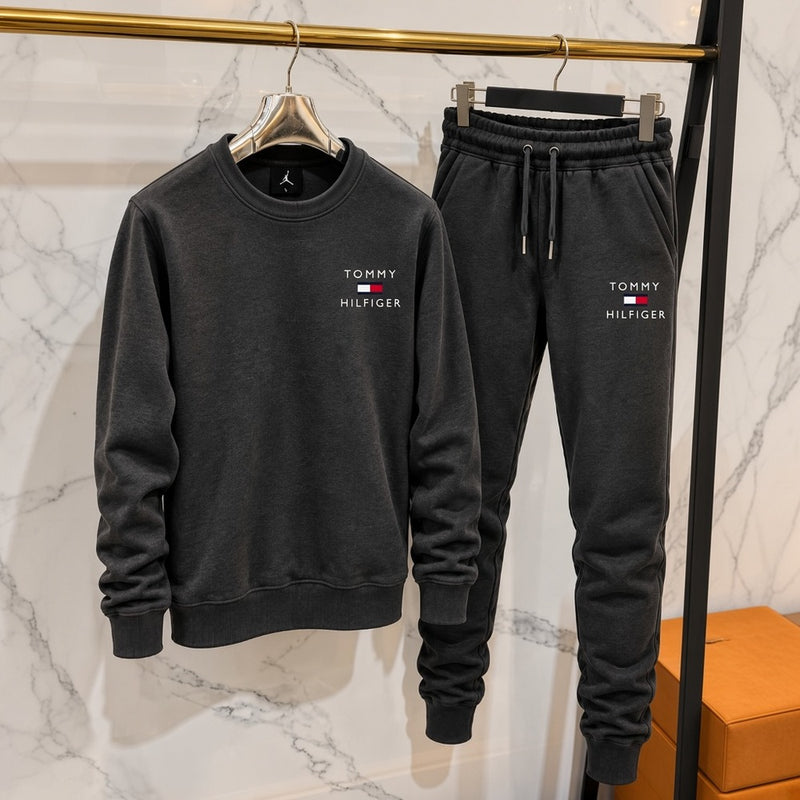 Ανδρικό Σετ Φόρμας Tommy Hilfiger χωρίς Κουκούλα Σκούρο Γκρι