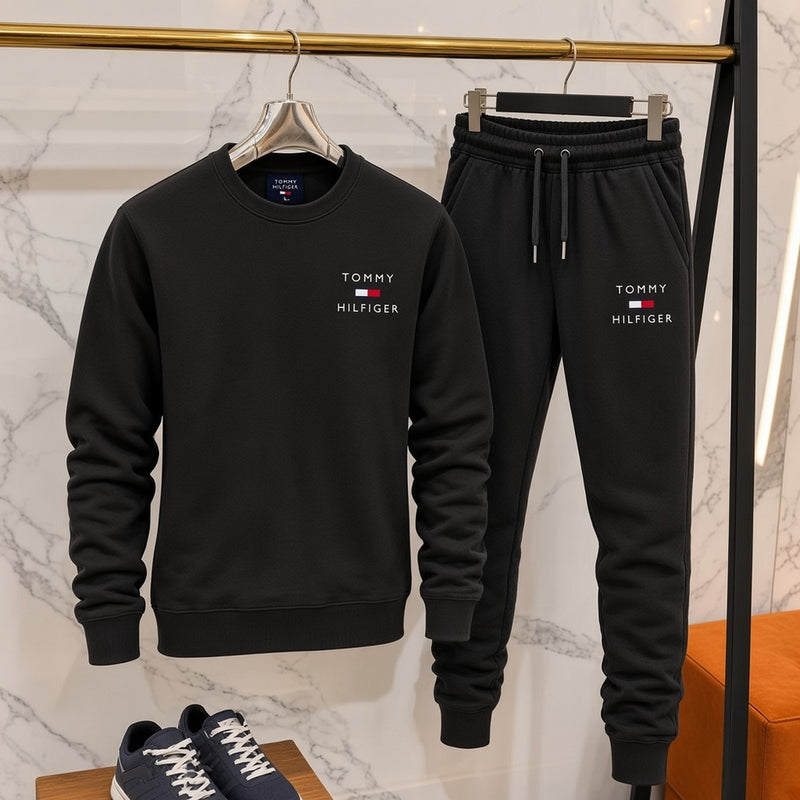 Ανδρικό Σετ Φόρμας Tommy Hilfiger χωρίς Κουκούλα Μαύρο