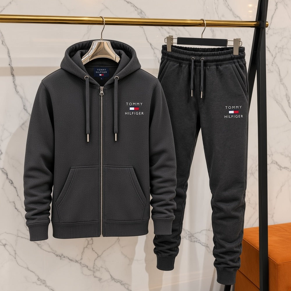 Ανδρικό Σετ Φόρμας Tommy Hilfiger με Ζακέτα Σκούρο Γκρι