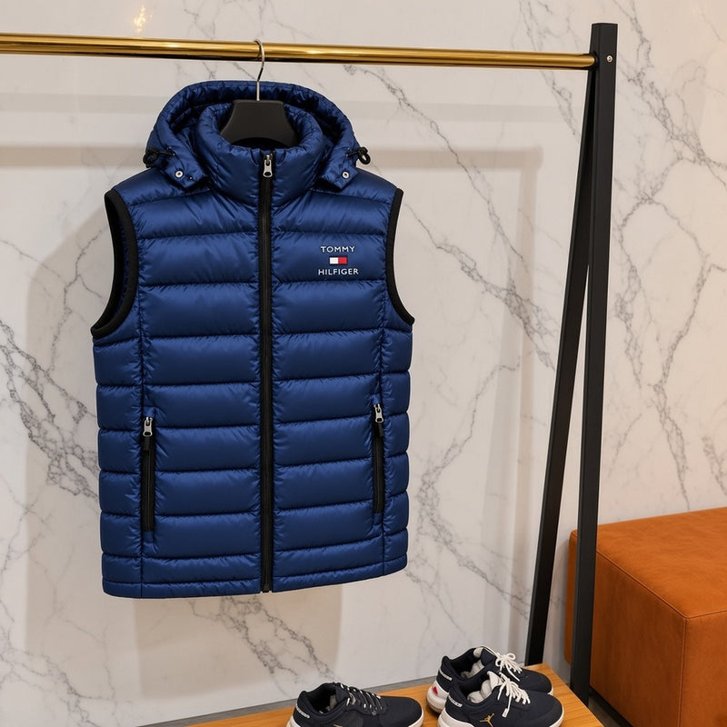 Ανδρικό Puffer Γιλέκο Tommy Hilfiger με Κουκούλα Μπλε Σκούρο