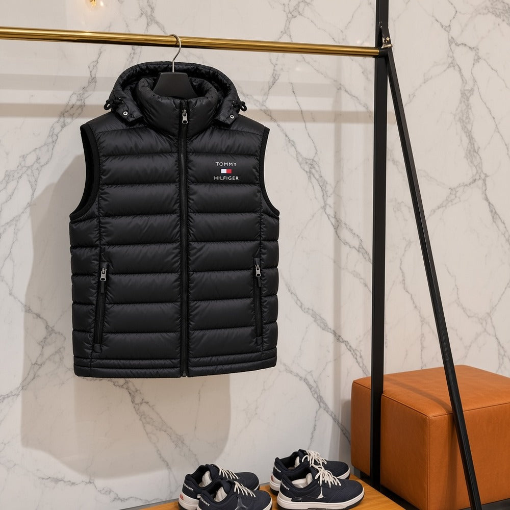 Ανδρικό Puffer Γιλέκο Tommy Hilfiger με Κουκούλα Μαύρο