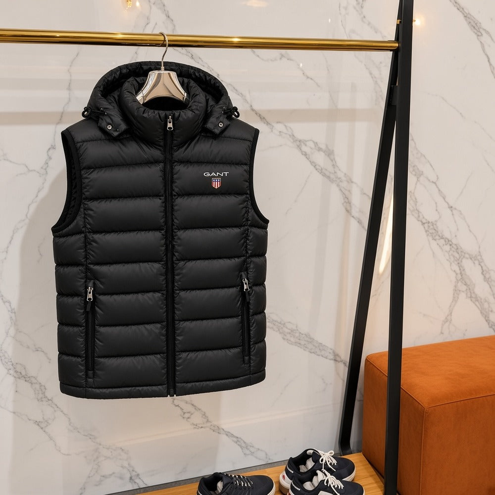 Ανδρικό Puffer Γιλέκο GANT με Κουκούλα Μαύρο