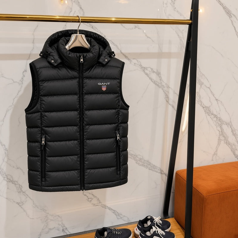 Ανδρικό Puffer Γιλέκο GANT με Κουκούλα Μαύρο