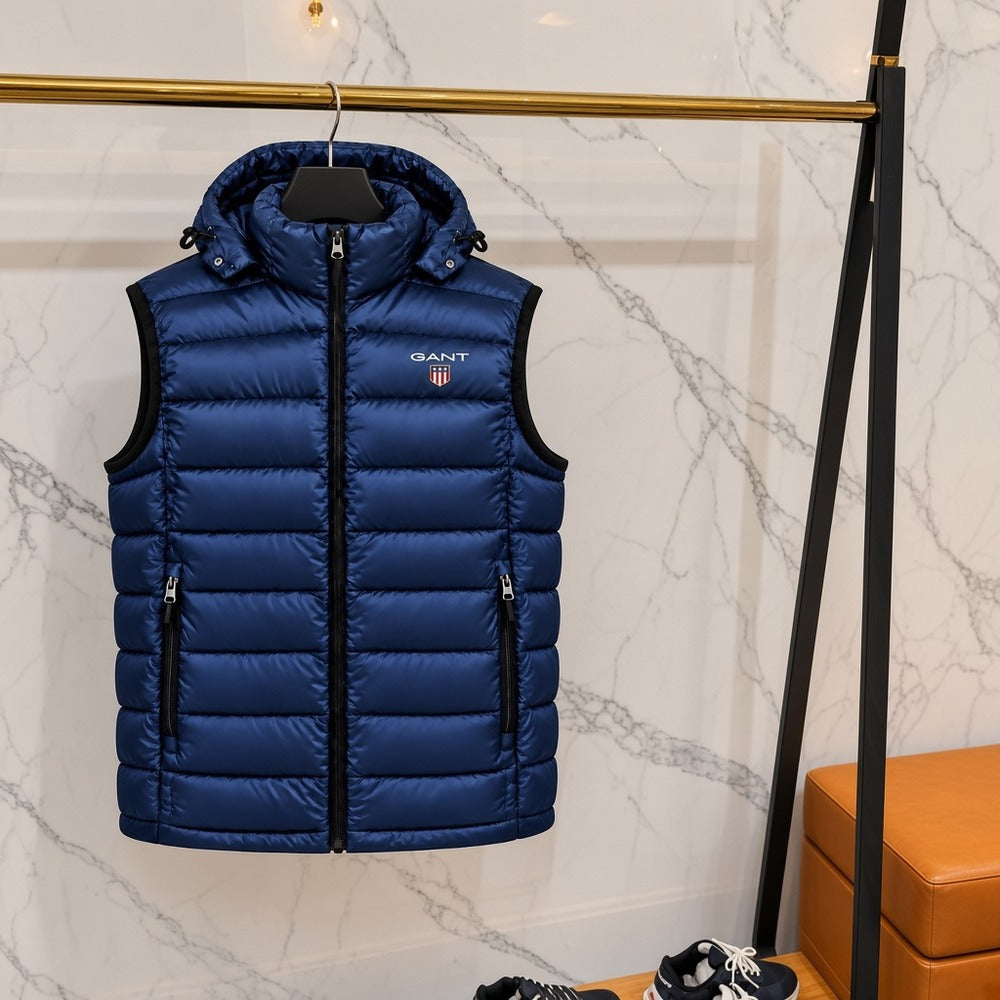 Ανδρικό Puffer Γιλέκο GANT με Κουκούλα Μπλε Σκούρο