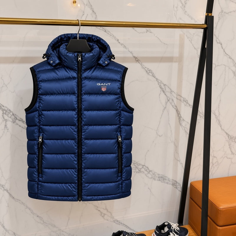 Ανδρικό Puffer Γιλέκο GANT με Κουκούλα Μπλε Σκούρο