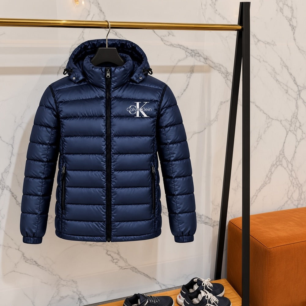 Ανδρικό Puffer Μπουφάν Calvin Klein με Κουκούλα Μπλε