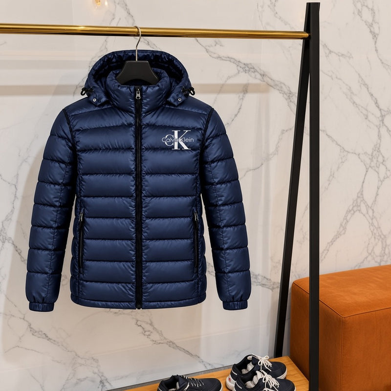 Ανδρικό Puffer Μπουφάν Calvin Klein με Κουκούλα Μπλε