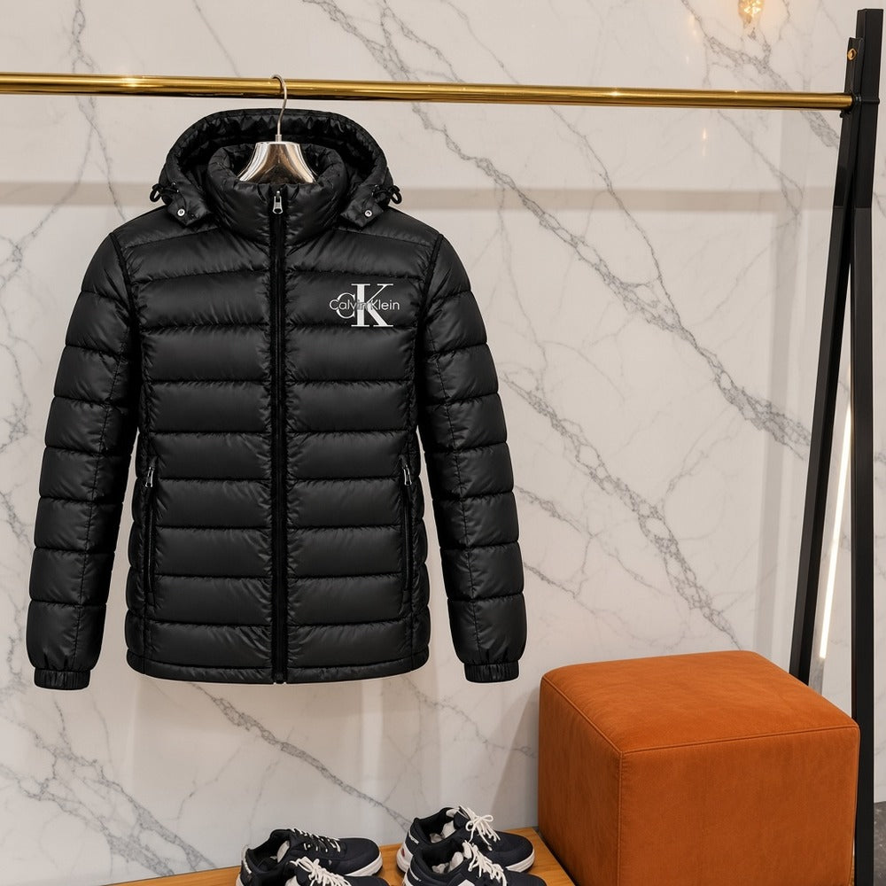 Ανδρικό Puffer Μπουφάν Calvin Klein με Κουκούλα Μαύρο