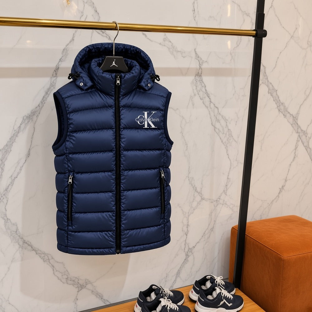 Ανδρικό Puffer Γιλέκο Calvin Klein με Κουκούλα Μπλε Σκούρο