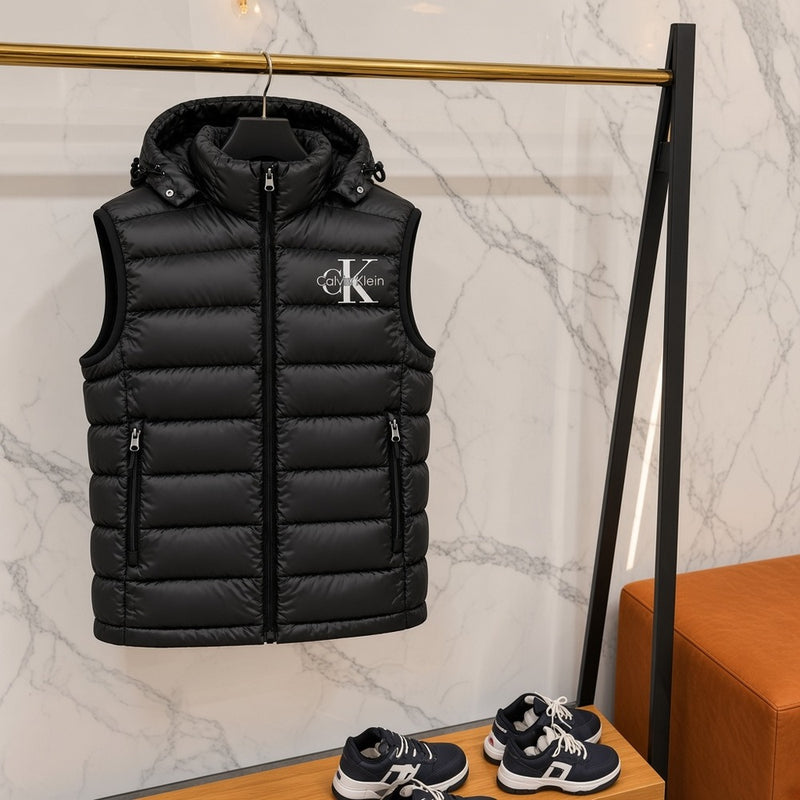 Ανδρικό Puffer Γιλέκο Calvin Klein με Κουκούλα Μαύρο