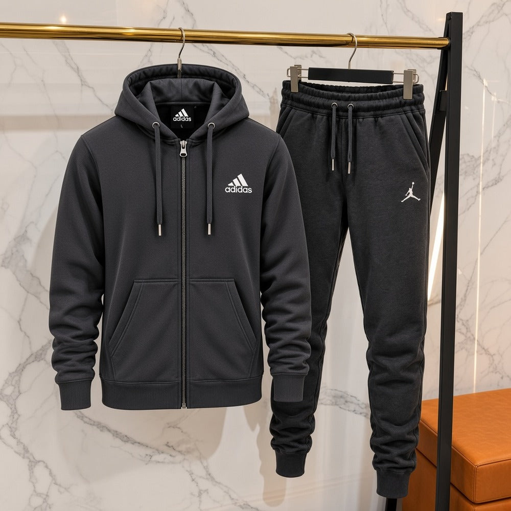 Ανδρικό Σετ Φόρμας Adidas με Ζακέτα Σκούρο Γκρι
