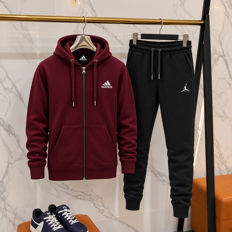 Ανδρικό Σετ Φόρμας Adidas με Ζακέτα Μπορντό / Μαύρο